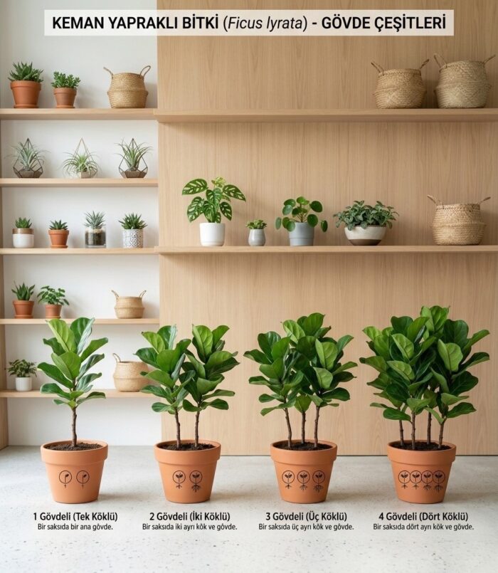 3 Gövdeli Keman Yapraklı Kauçuk (Ficus Lyrata) - Görsel 7